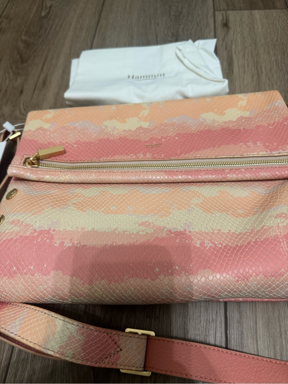Hammitt Pink & Cream Textured Foldover Crossbody with Gold Hardware
